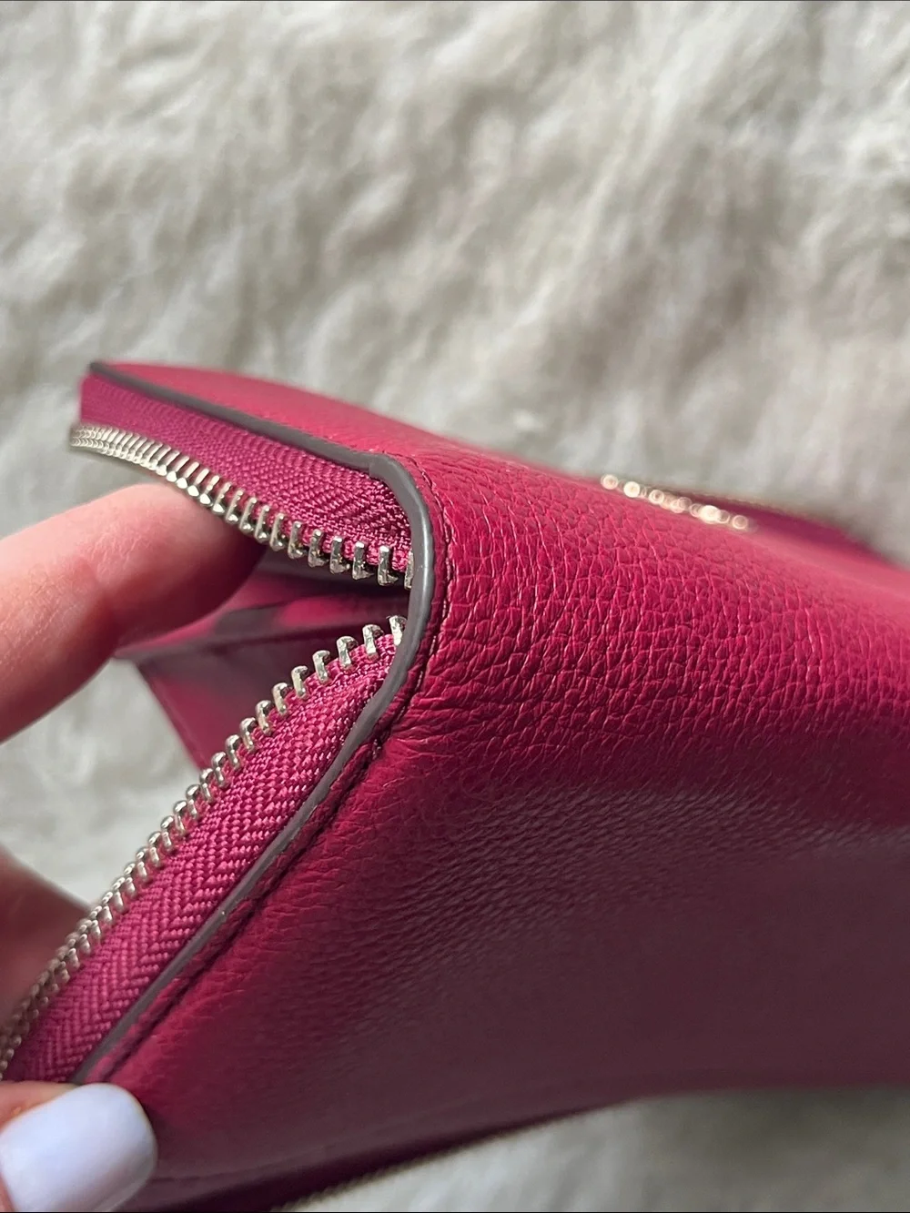 kate spade raspberry pebbled leather zip-around wallet